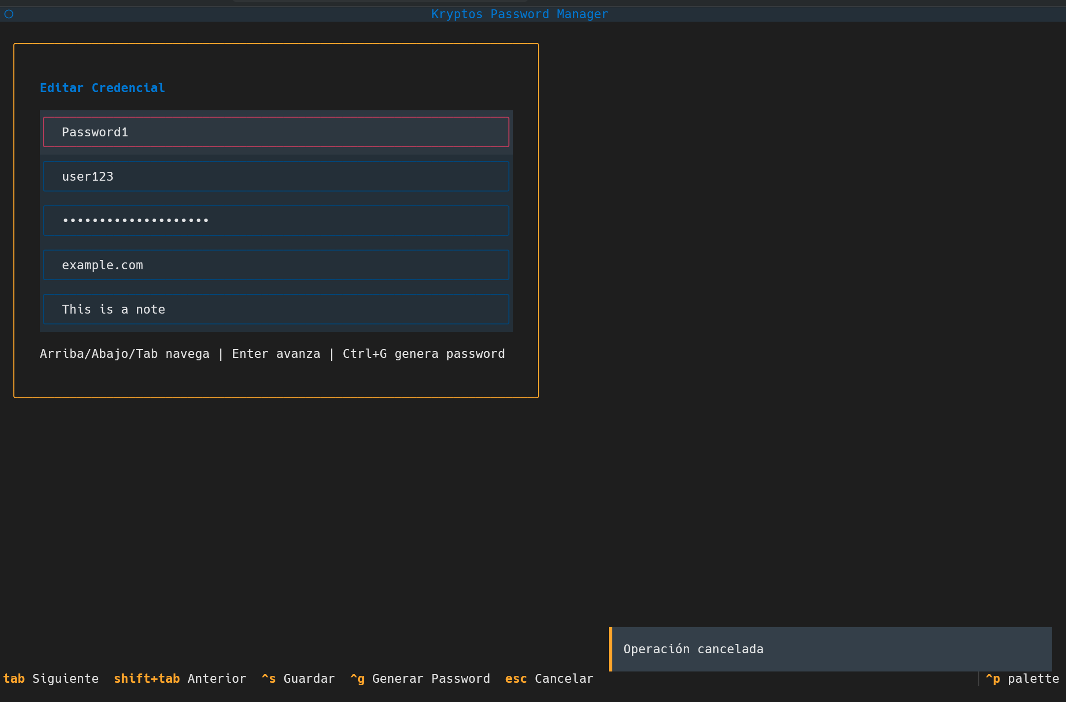 Kryptos Edit and Actions Interface